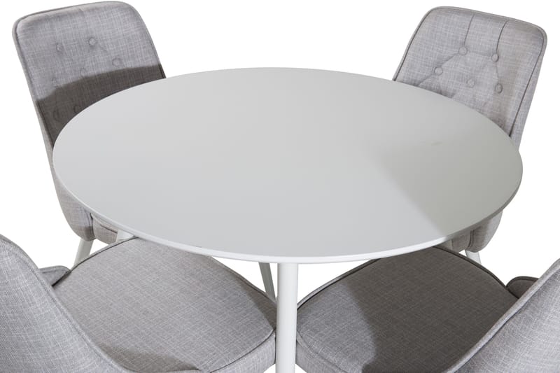 Ridones Matgrupp 100 cm Rund inkl 4 Valera Stolar - Vit/Grå - Möbler - Matplats - Matgrupp & matbord med stolar