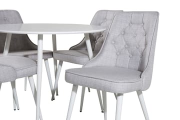 Ridones Matgrupp 100 cm Rund inkl 4 Valera Stolar - Vit/Grå - Möbler - Matplats - Matgrupp & matbord med stolar