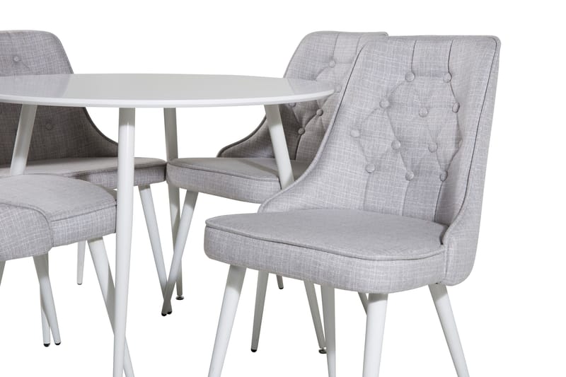 Ridones Matgrupp 100 cm Rund inkl 4 Valera Stolar - Vit/Grå - Möbler - Matplats - Matgrupp & matbord med stolar