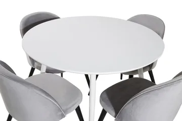 Ridones Matgrupp 100 cm Rund inkl 4 Valerie Sammetsstolar - Vit/Ljusgrå - Möbler - Matplats - Matgrupp & matbord med stolar