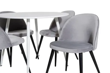 Ridones Matgrupp 100 cm Rund inkl 4 Valerie Sammetsstolar - Vit/Ljusgrå - Möbler - Matplats - Matgrupp & matbord med stolar