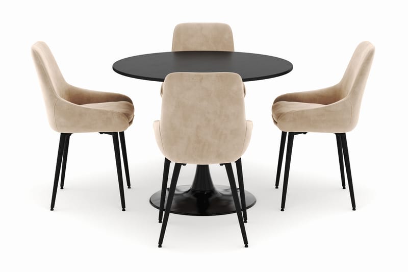 Ringstad Rund Matgrupp 100cm med 4 Alsarp Matstolar - Svart - Möbler - Matplats - Matgrupp & matbord med stolar