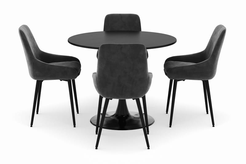Ringstad Rund Matgrupp 100cm med 4 Alsarp Matstolar - Svart - Möbler - Matplats - Matgrupp & matbord med stolar