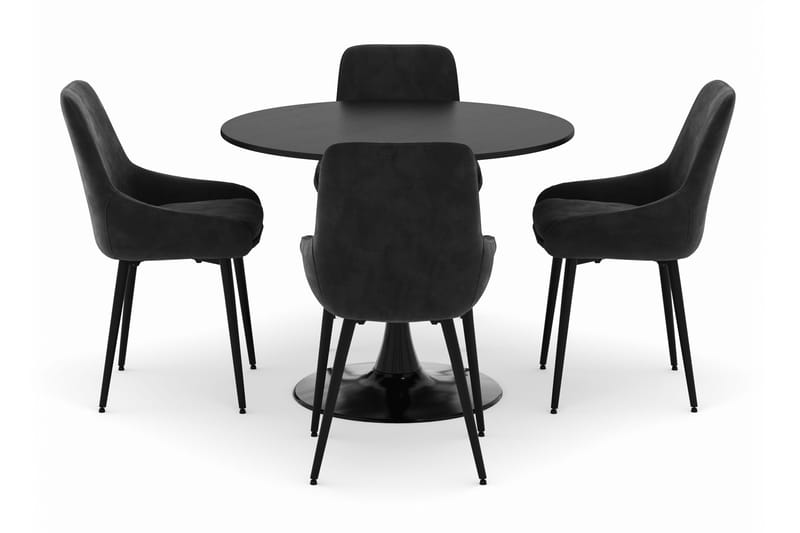 Ringstad Rund Matgrupp 100cm med 4 Alsarp Matstolar - Svart - Möbler - Matplats - Matgrupp & matbord med stolar