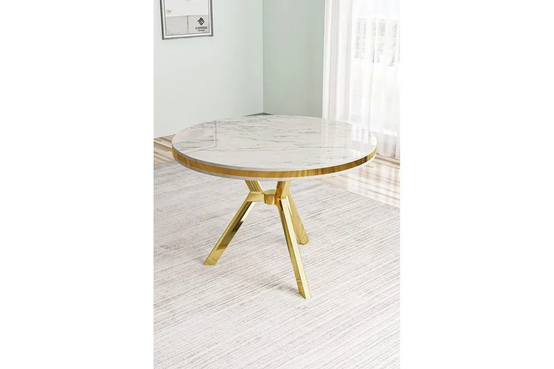 Rivor Matbord 90 cm Rund - Vit Marmor/Guld - Möbler - Matplats - Matbord & köksbord