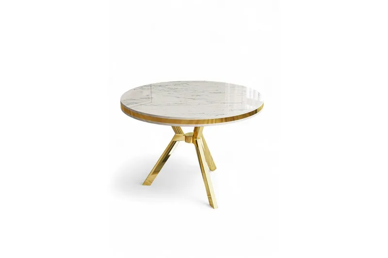 Rivor Matbord 90 cm Rund, Vit Marmor/Guld