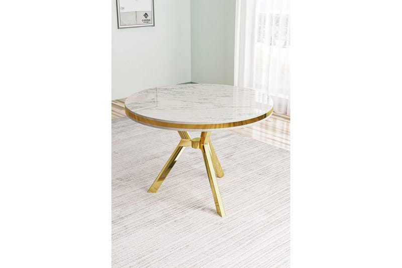 Rivor Matbord 90 cm Rund - Vit Marmor/Guld - Möbler - Matplats - Matbord & köksbord