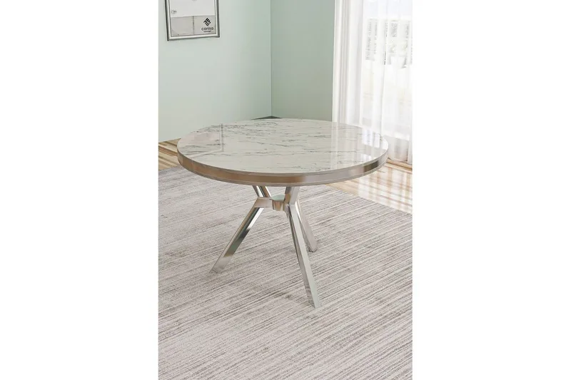 Rivor Matbord 90 cm Rund - Vit Marmor/Krom - Möbler - Matplats - Matbord & köksbord