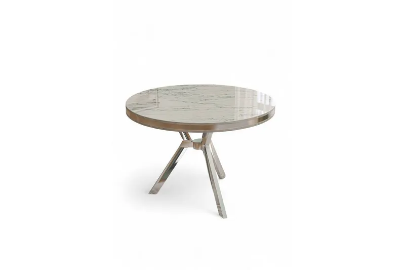 Rivor Matbord 90 cm Rund, Vit Marmor/Krom