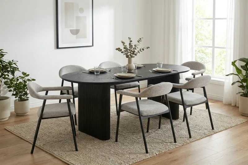 Ronja Matstol i metall med tygsits - Beige/Svart - Möbler - Matplats - Matstol & köksstol