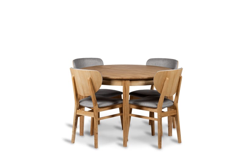 Rönne Förlängningsbar Matgrupp 110-150 cm Runt med 4 Borgholm Stolar i massivt trä - Brun/Natur - Möbler - Matplats - Matgrupp & matbord med stolar