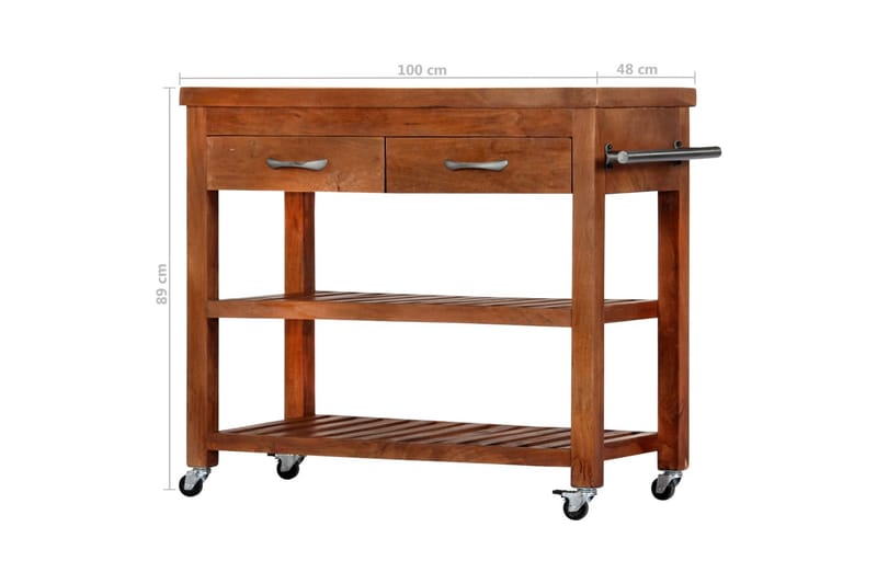 Köksvagn 100x48x89 cm massivt akaciaträ - Brun - Möbler - Matplats - Rullbord & köksvagn
