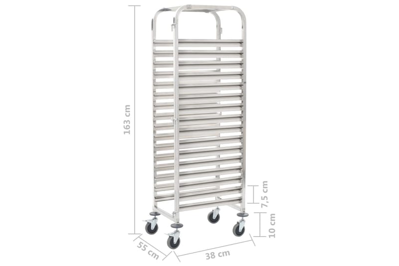 Köksvagn för 16 brickor 38x55x163 cm rostfritt stål - Silver - Möbler - Matplats - Rullbord & köksvagn
