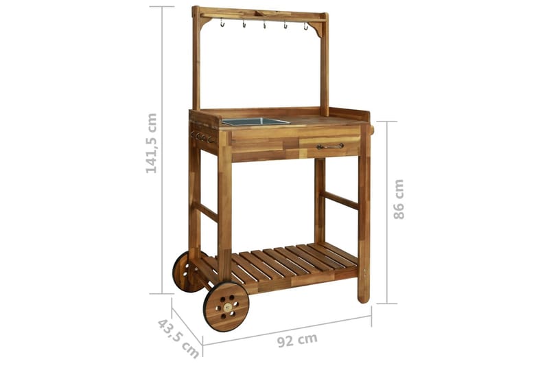 Köksvagn för trädgård massivt akaciaträ 92x43,5x141,5 cm - Brun - Möbler - Matplats - Rullbord & köksvagn