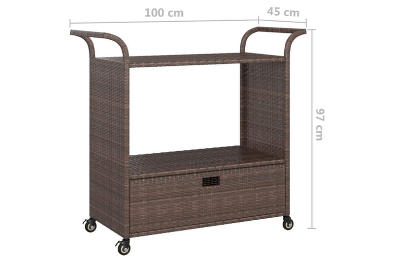 Serveringsvagn med låda brun 100x45x97 cm konstrotting - Brun - Möbler - Matplats - Rullbord & köksvagn