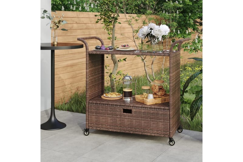 Serveringsvagn med låda brun 100x45x97 cm konstrotting - Brun - Möbler - Matplats - Rullbord & köksvagn