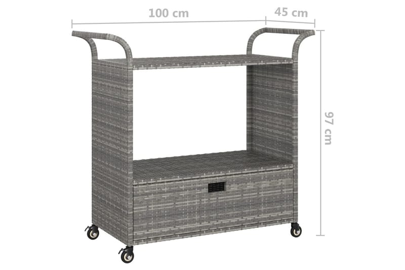 Serveringsvagn med låda grå 100x45x97 cm konstrotting - Grå - Möbler - Matplats - Rullbord & köksvagn