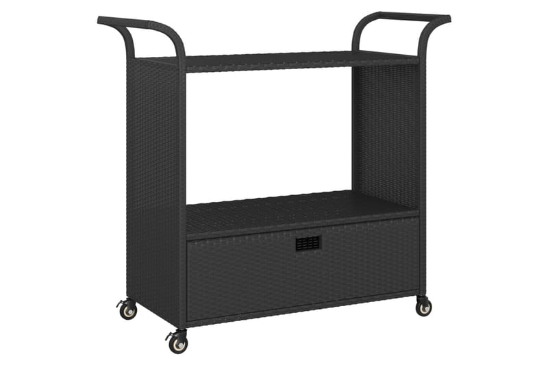 Serveringsvagn med låda svart 100x45x97 cm konstrotting - Svart - Möbler - Matplats - Rullbord & köksvagn