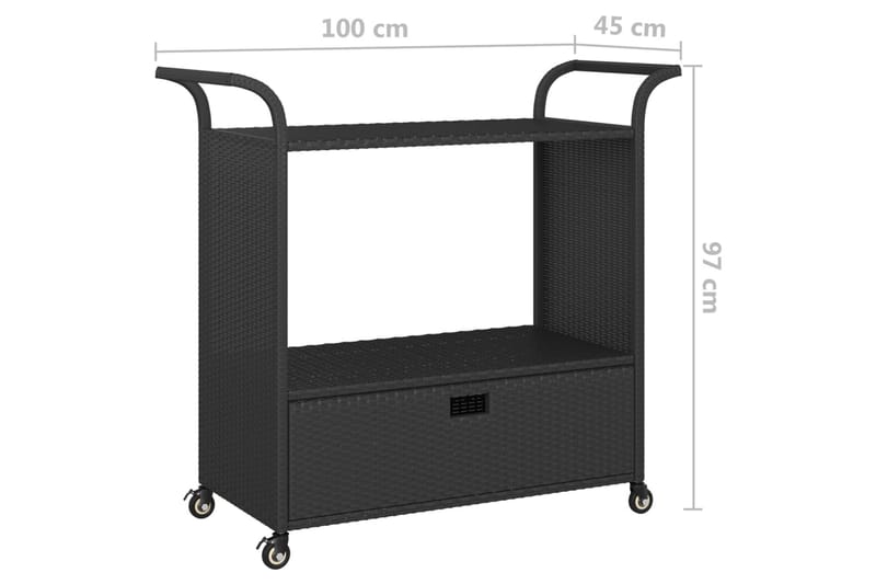 Serveringsvagn med låda svart 100x45x97 cm konstrotting - Svart - Möbler - Matplats - Rullbord & köksvagn