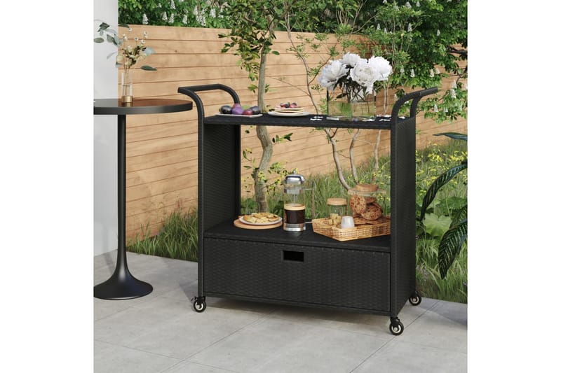 Serveringsvagn med låda svart 100x45x97 cm konstrotting - Svart - Möbler - Matplats - Rullbord & köksvagn