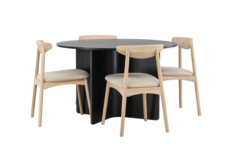 Rund Matgrupp Tyresö 120 cm rund med 4 Ven Stolar - Svart/whitewash - Möbler - Matplats - Matgrupp & matbord med stolar