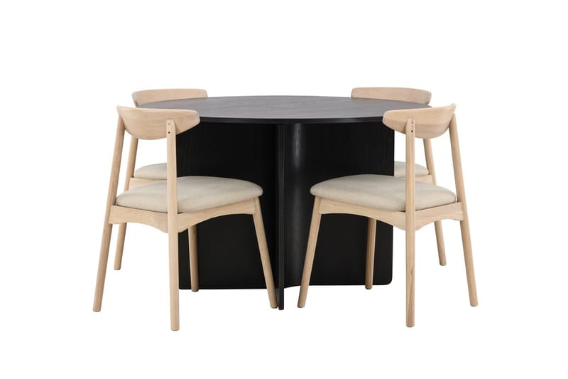 Rund Matgrupp Tyresö 120 cm rund med 4 Ven Stolar - Svart/whitewash - Möbler - Matplats - Matgrupp & matbord med stolar