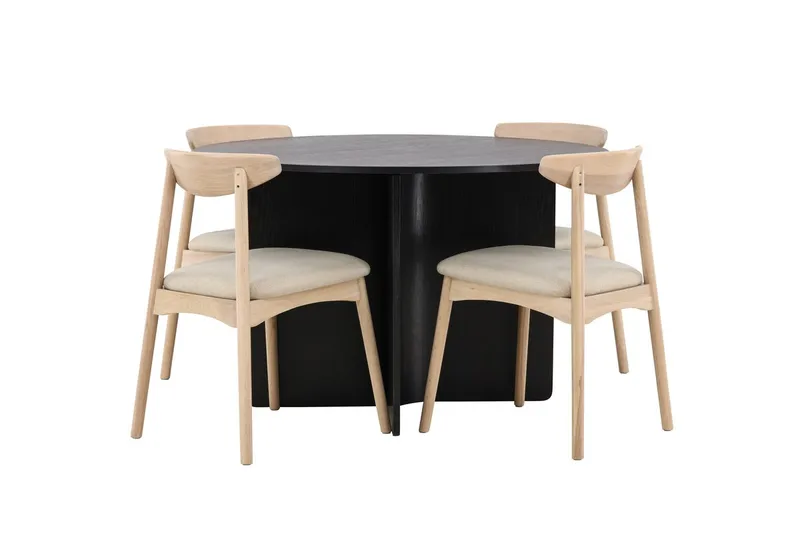 Rund Matgrupp Tyresö 120 cm rund med 4 Ven Stolar - Svart/whitewash - Möbler - Matplats - Matgrupp & matbord med stolar