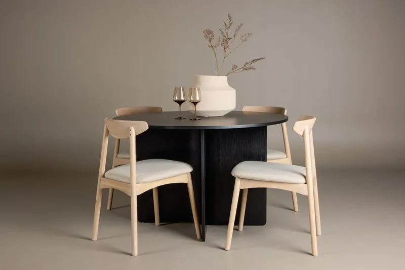 Rund Matgrupp Tyresö 120 cm rund med 4 Ven Stolar, Svart/whitewash