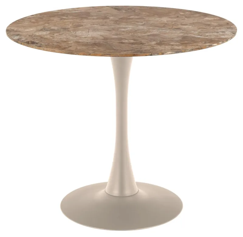 Salm Matbord 90 cm Rund, Brun Keramik med Subtila Ådringar; Grå Bas