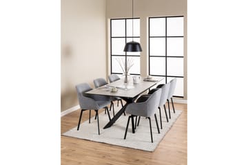 Salupa Utdragbart Rektangulärt Matbord 168–210 cm med Glasskiva, Betong- och Metallutseende - Grå - Möbler - Matplats - Matbord & köksbord
