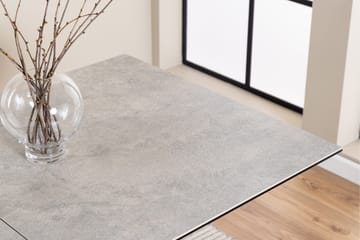 Salupa Utdragbart Rektangulärt Matbord 168–210 cm med Glasskiva, Betong- och Metallutseende - Grå - Möbler - Matplats - Matbord & köksbord