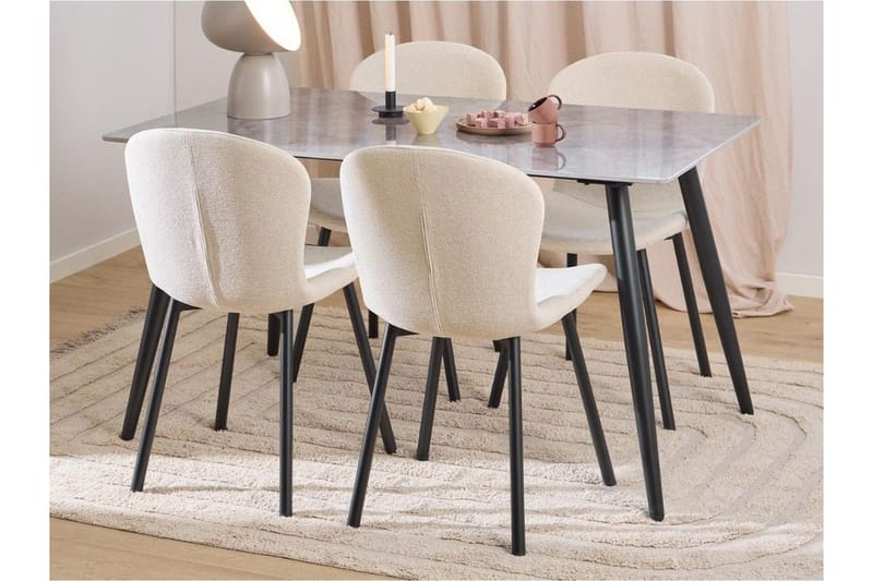 Sanjoan Matgrupp 140 cm + 4 st Amrita Matstolar, Grå/Beige/Svart