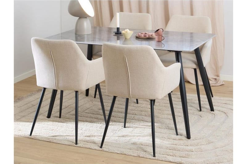 Sanjoan Matgrupp 140 cm + 4 st Nielsby Matstolar - Grå/Beige/Svart - Möbler - Matplats - Matgrupp & matbord med stolar
