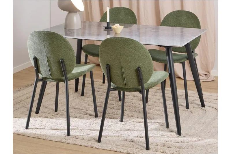 Sanjoan Matgrupp 140 cm + 4 st Toroni Matstolar, Grå/Svart/Grön