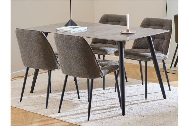 Sanjoan Matgrupp 140 cm + 4 st Zabinka Matstolar, Svart/Beige/Brun