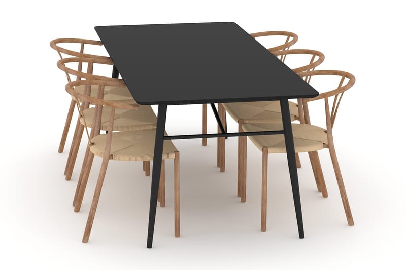 SCHOEFF Matbord 200 cm Svart med 6st AMATA Matstol - Matgrupp & matbord med stolar