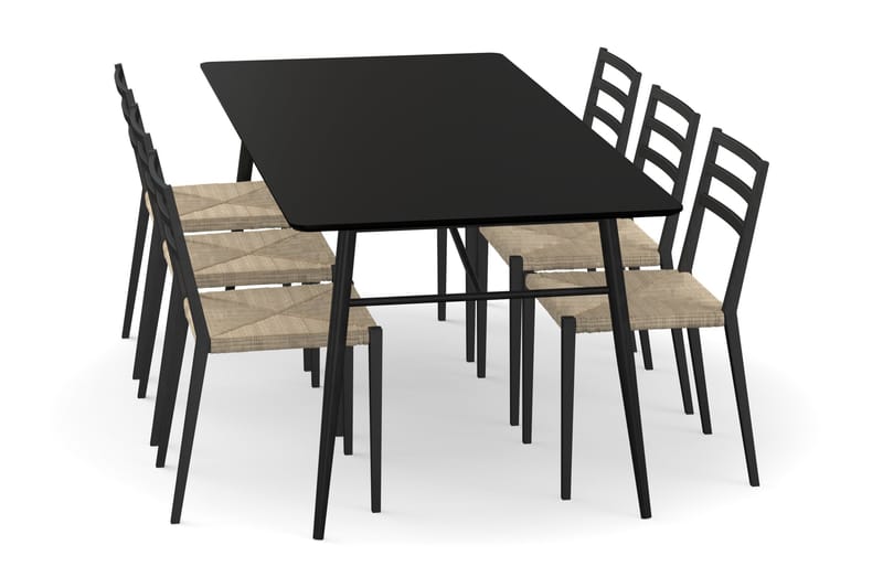 SCHOEFF Matbord 200 cm Svart med 6st DASTAKART Matstol - Matgrupp & matbord med stolar
