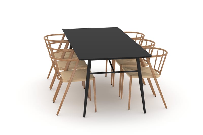 SCHOEFF Matbord 200 cm Svart med 6st EWALD Matstol - Matgrupp & matbord med stolar