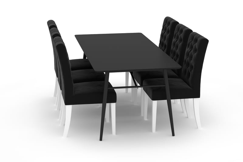 SCHOEFF Matbord 200 cm Svart med 6st JENNY Matstol Sammet - Matgrupp & matbord med stolar