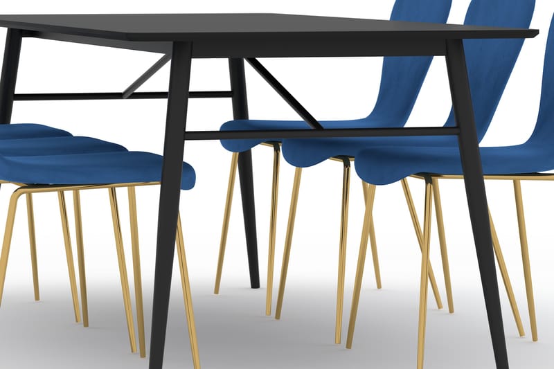 SCHOEFF Matbord 200 cm Svart med 6st MILVA Köksstol Sammet - Matgrupp & matbord med stolar