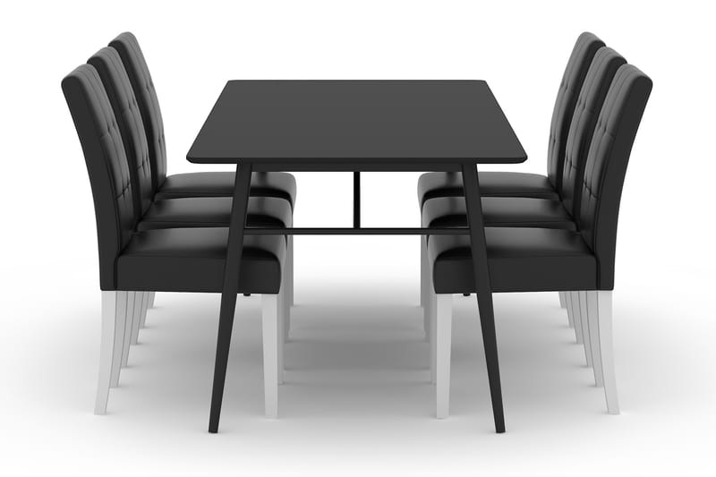 SCHOEFF Matbord 200 cm Svart med 6st STILO Matstol Konstläde - Matgrupp & matbord med stolar