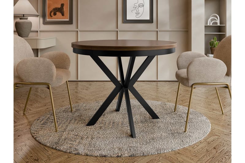 Sereth Litet Runt Matbord 100 cm med Trä- och Valnötsutseende - Brun / Svart - Möbler - Matplats - Matbord & köksbord
