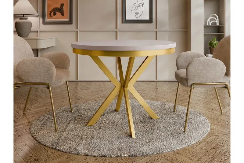 Sereth Matbord 100 cm Rund - Beige/Guld - Möbler - Matplats - Matbord & köksbord