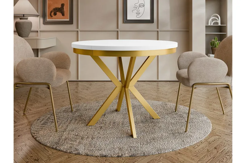 Sereth Matbord 100 cm Rund - Vit/Guld - Möbler - Matplats - Matbord & köksbord