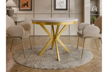 Sereth Runt Matbord 120 cm med Träutseende - Beige / Guld - Möbler - Matplats - Matbord & köksbord