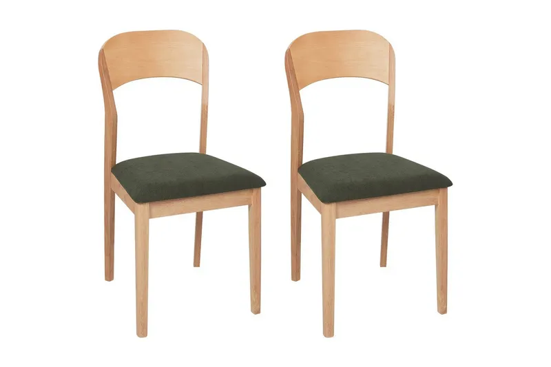 Set med 2 matstolar Alvin, Ljus trä, grön