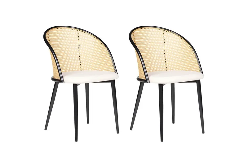 Set med 2 matstolar Cornell, Svart, beige, ljust trä