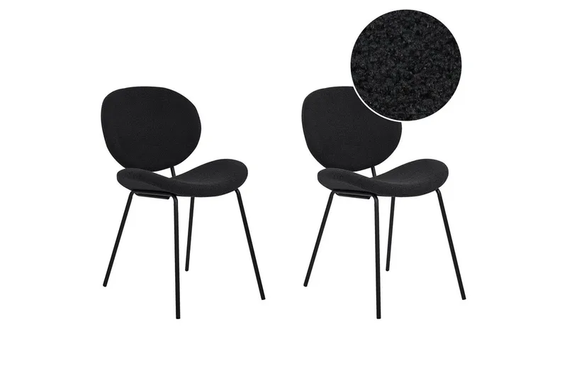 Set med 2 matstolar Luana, Svart/Bouclé
