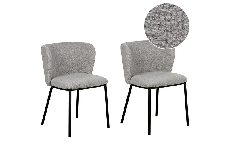 Set med 2 matstolar Mina, Grå, svart/Bouclé