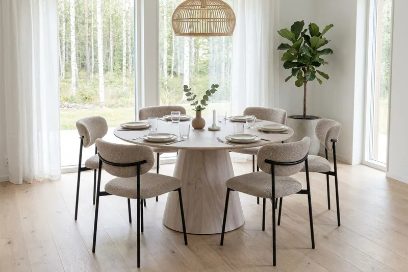 Siena Matbord Runt 130cm Fanér - Vitpigmenterat - Möbler - Matplats - Matbord & köksbord